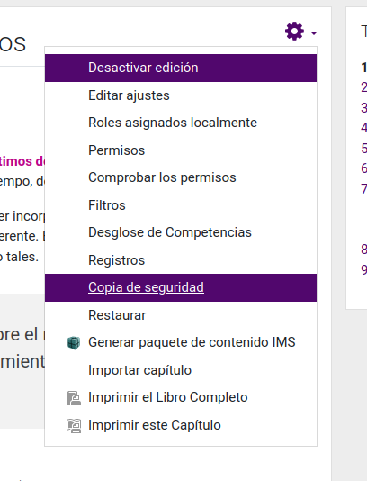 Copia de seguridad de libro en Moodle